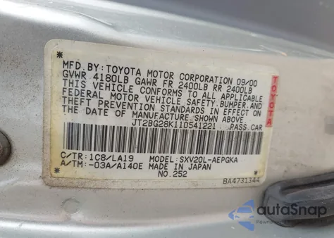 2001 Toyota Camry Le/Xle from USA, damaged, VIN JT2BG28K110541221